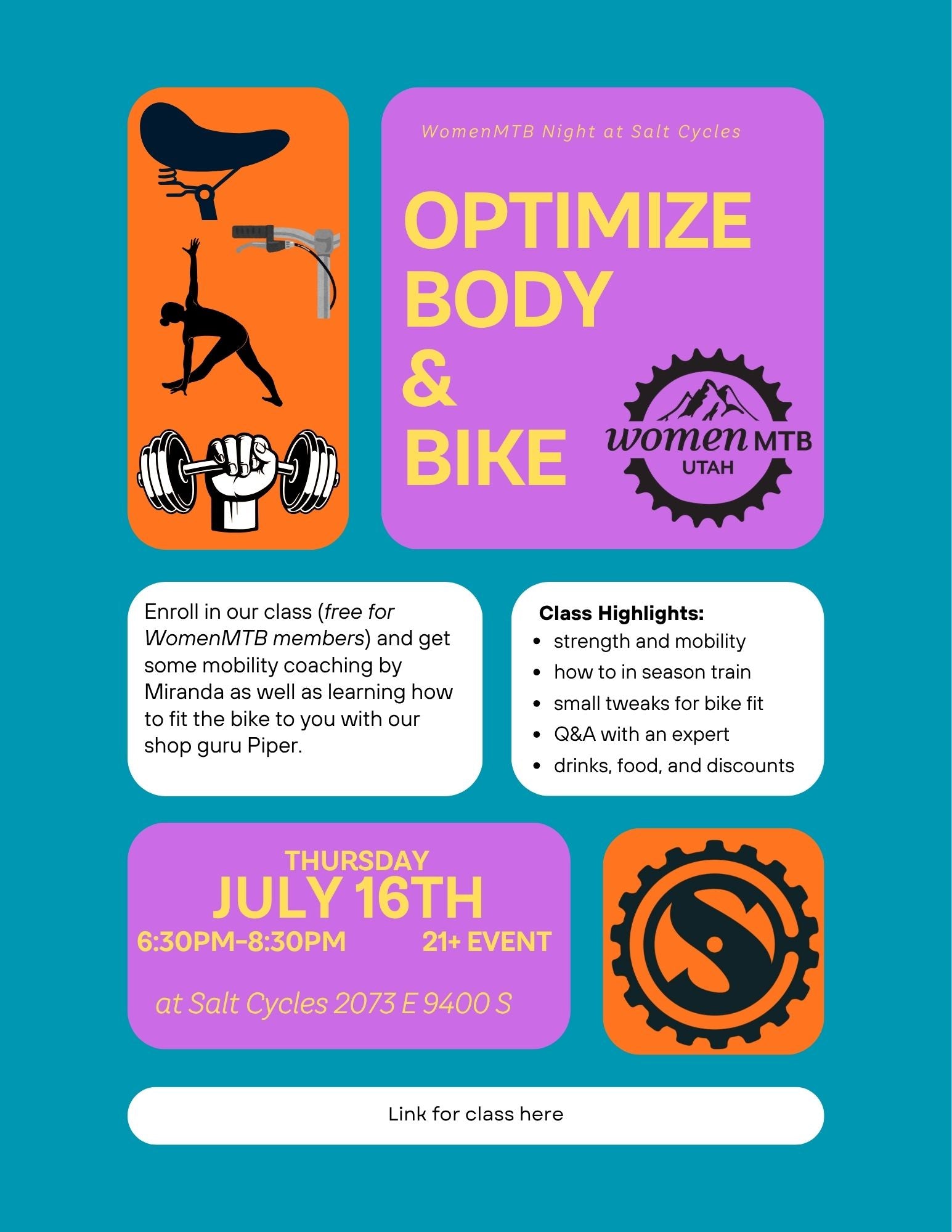 July 16th WomenMTB Night --- Optimize the Body & Bike